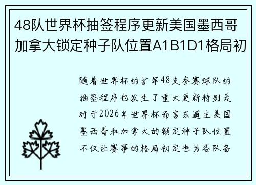 48队世界杯抽签程序更新美国墨西哥加拿大锁定种子队位置A1B1D1格局初定